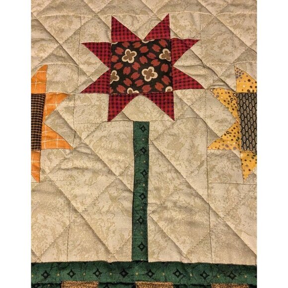 Handmade Quilted Wall Hanging Scrap Happy Flower Sunflowers Mumm Doll Blanket - Picture 13 of 16